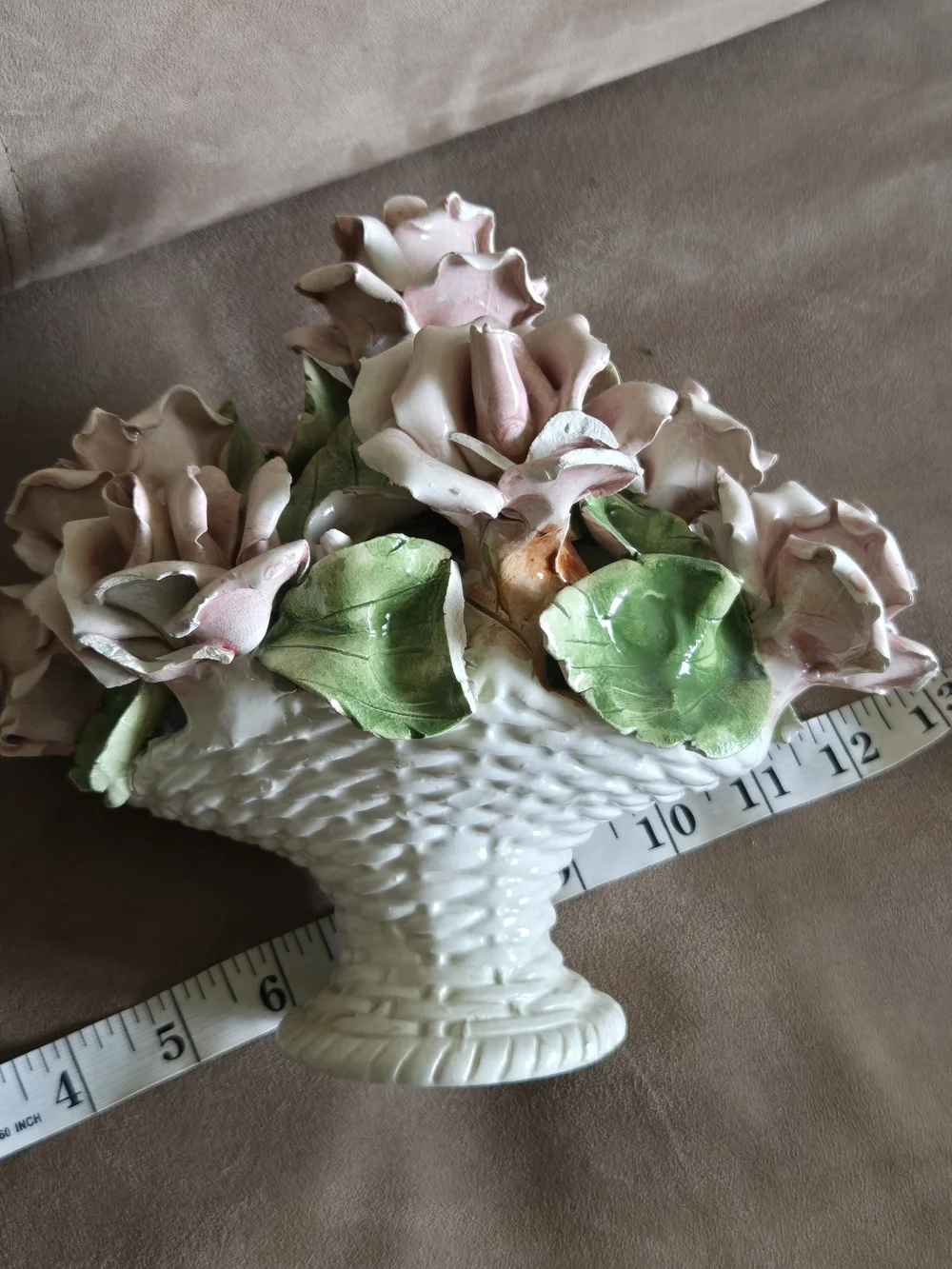 Porcelain Floral Teapot and Pink Rose Ceramic Arrangement - Home Accents